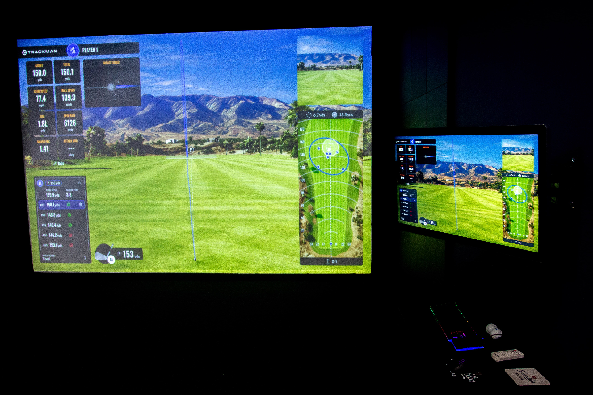 Golf simulator bay with high-tech equipment